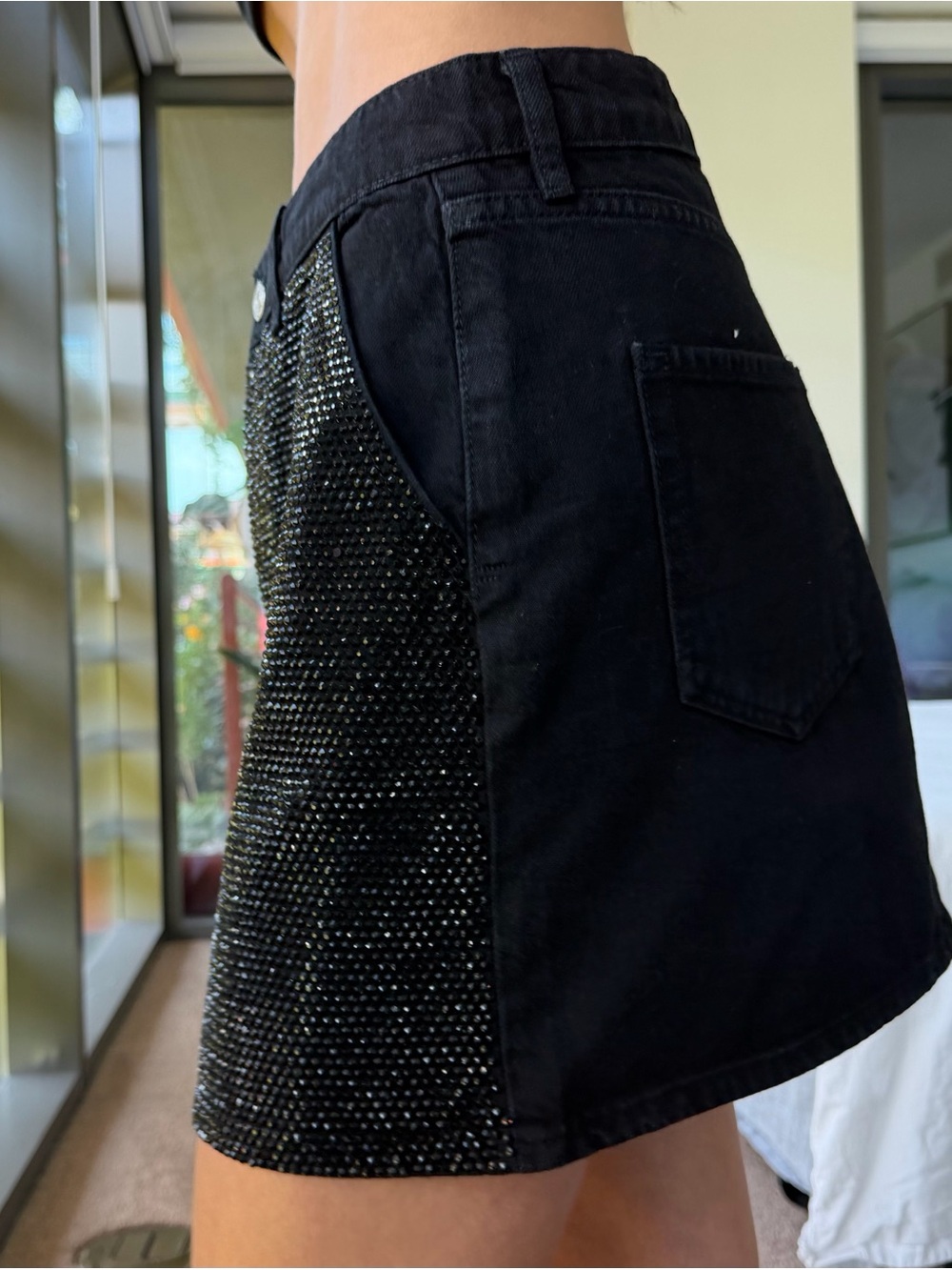 Frame Denim Black Rhinestone Mini Skirt - Picture 2 of 5